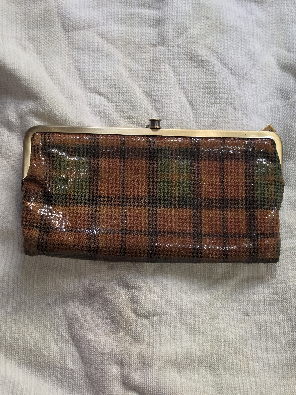 HOBO Plaid Frame Clutch Wallet in Brown and Green